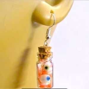 Eyes In Jar Earrings Glass Bottle Spooky Goth Punk Halloween